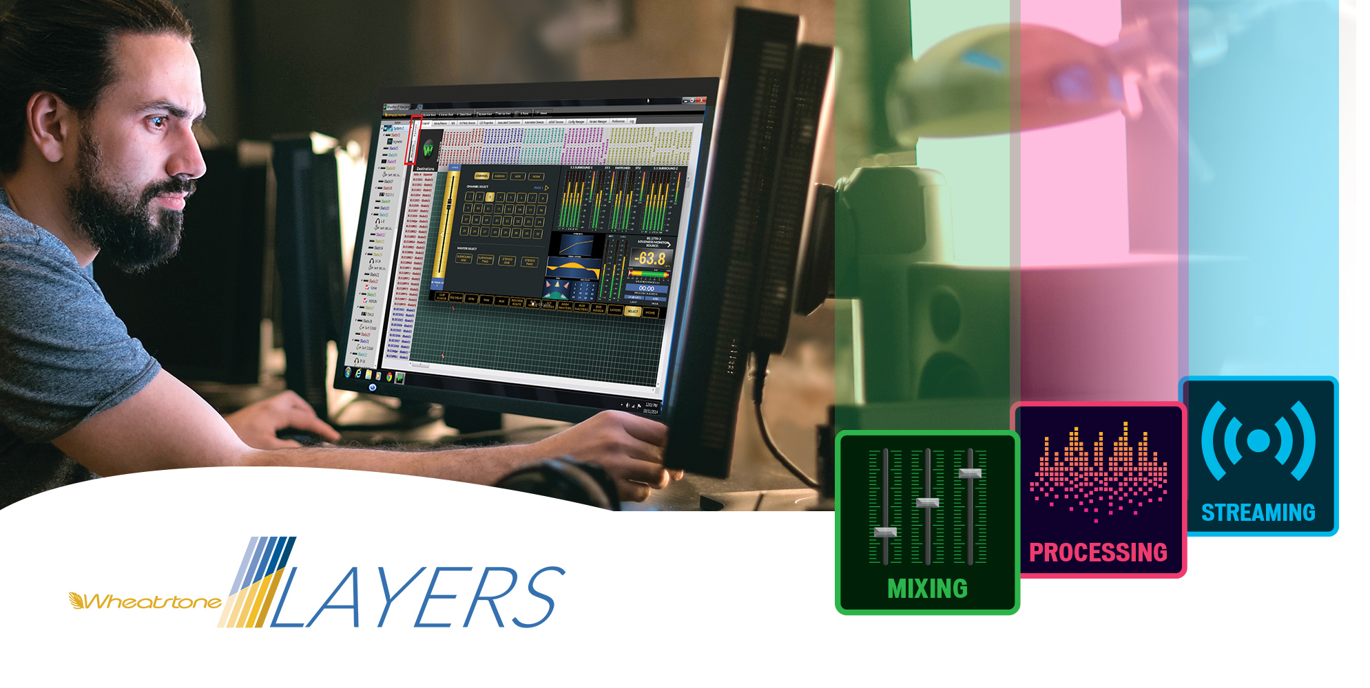 Wheatstone Layers Software Suite. Mixing, Streaming, and FM/HD Processing in an instance.